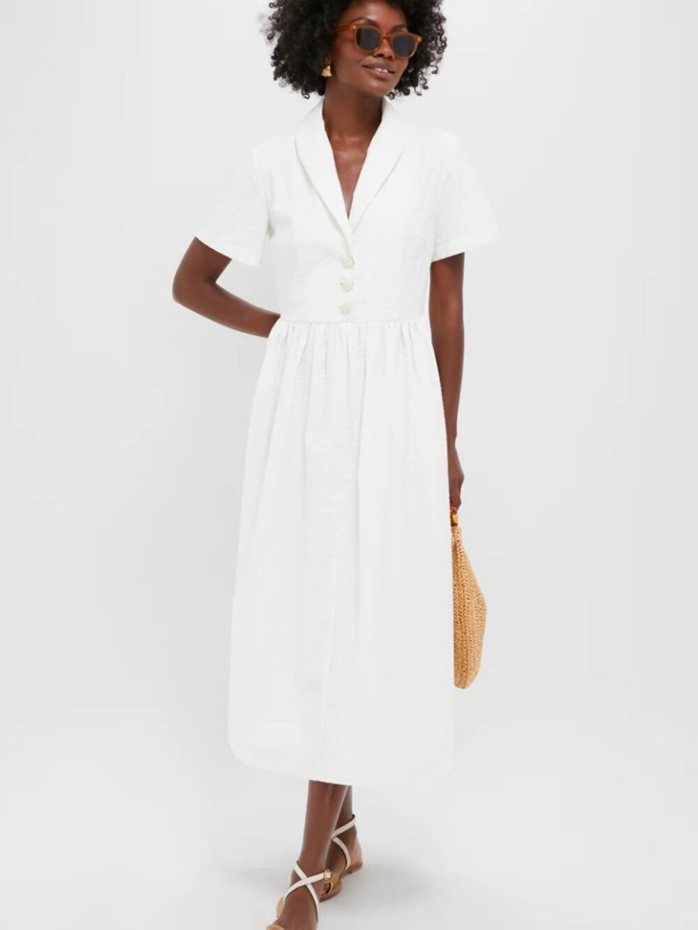 Tuckernuck White Seersucker Shawl Collar Adelaide Dress - Picture 2 of 8